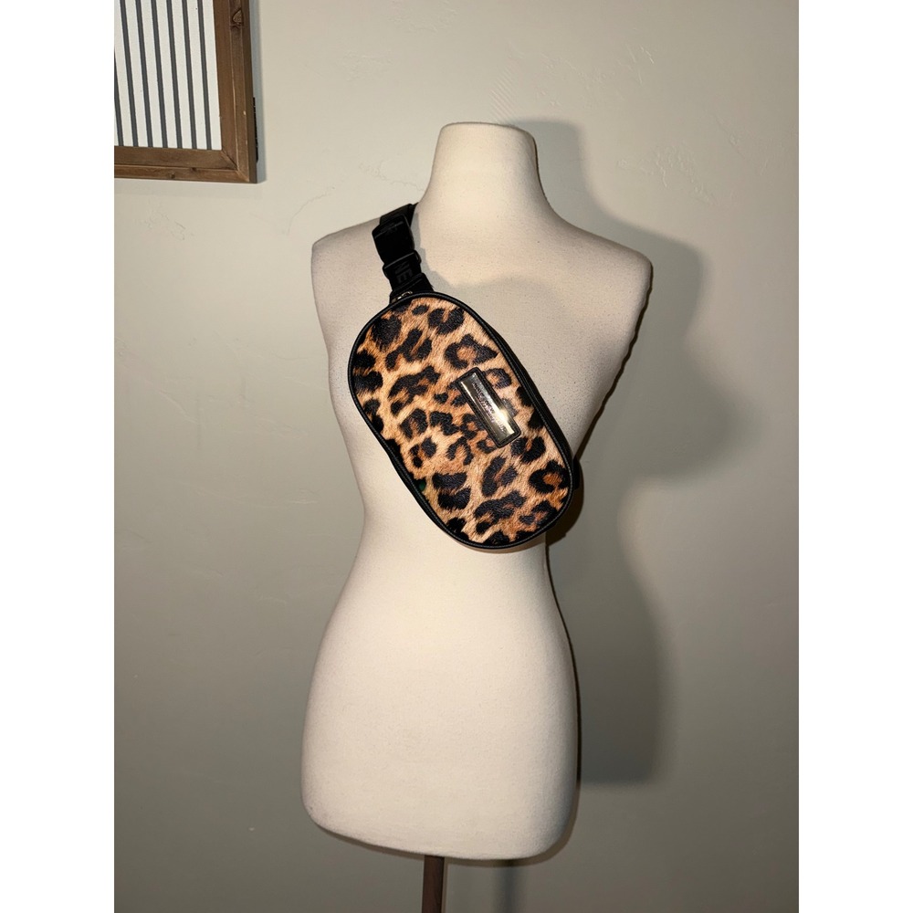 Marc New York Andrew Marc Leopard Print Belt Bag Fanny Pack Crossbody Black